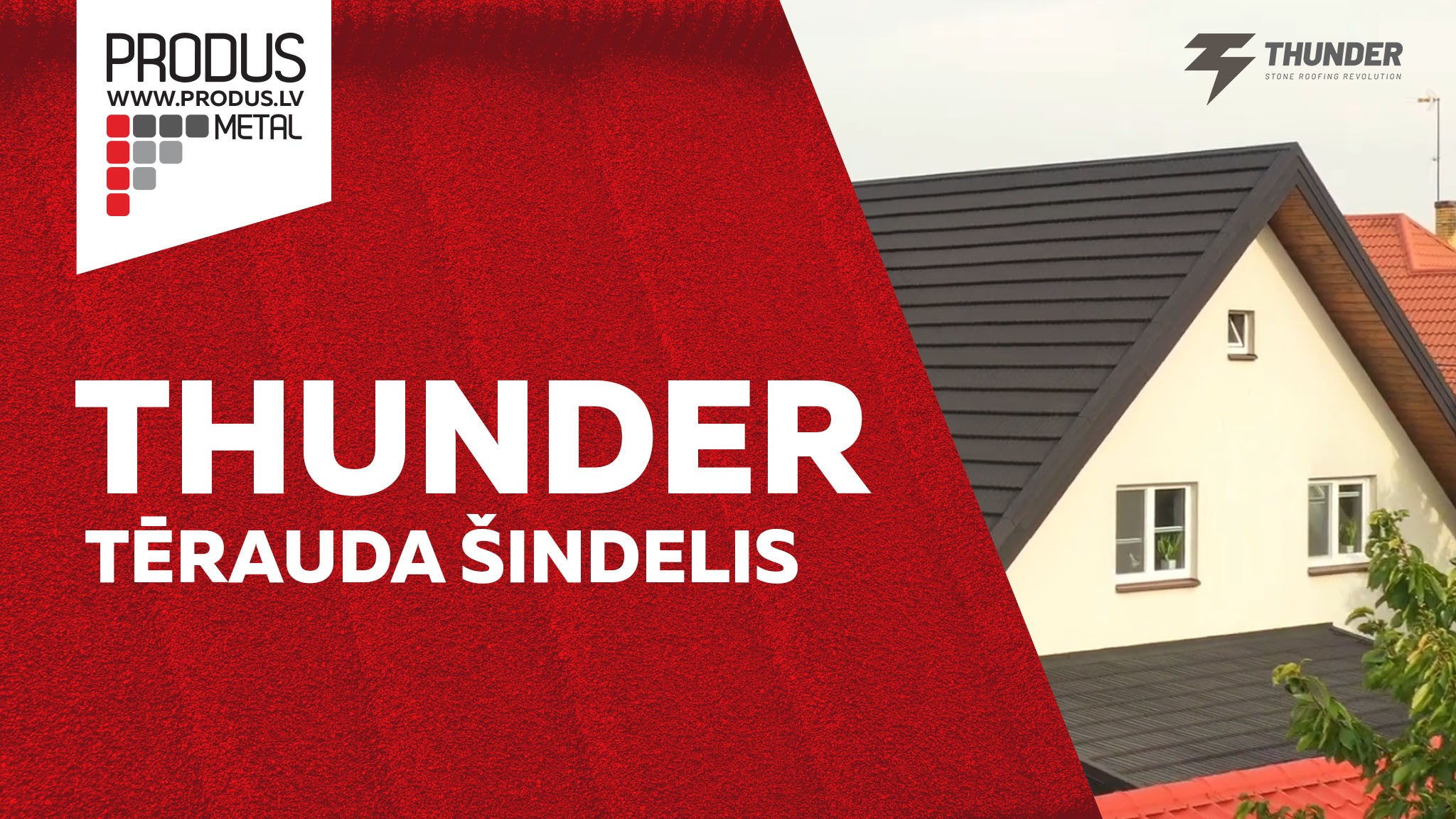 Produs Thunder, Metāla jumti, Tērauda jumti, Metāla jumtu segumi, Skārda jumti, šindelis ar akmens smalci